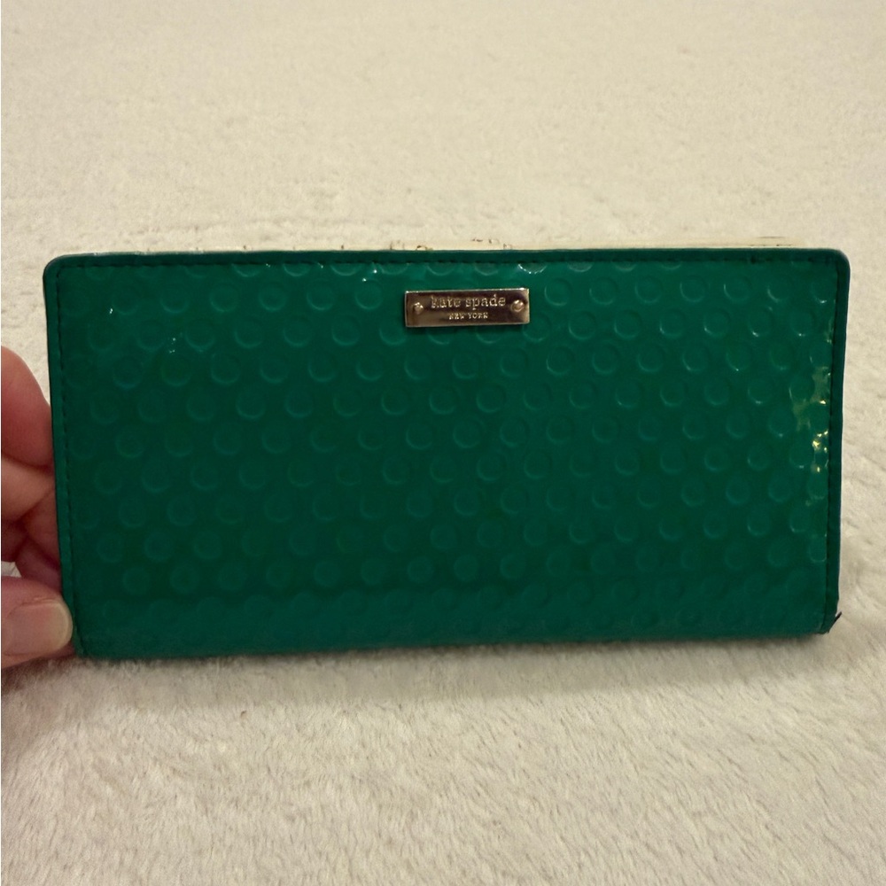Kate Spade New York Leather Wallet Women’s Zip Around Card Holder Emerald Green